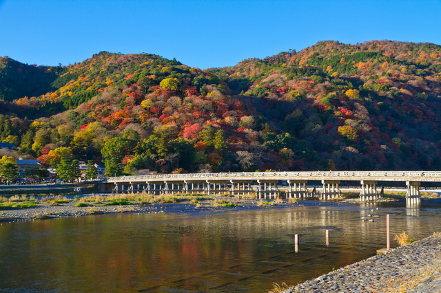 아라시야마 산들과 가을의 도게츠쿄 풍경